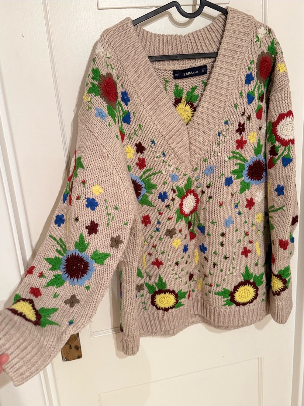 Zara Multi-Colored 3D Floral Embroidered Knit Sweater - Picture 5 of 9